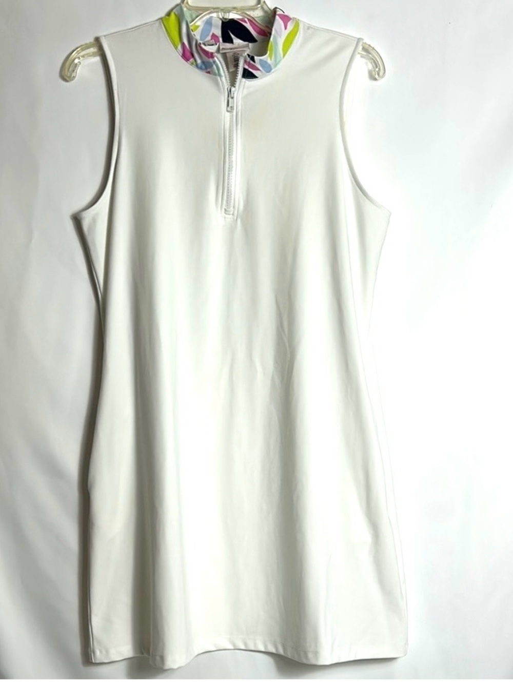 Tommy Bahama Golf White Dress with Multicolor Collar Size Large Sleeveless Dress
